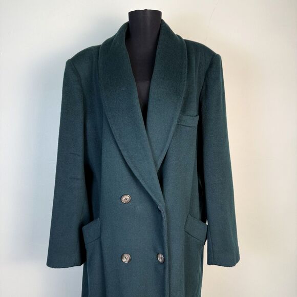 Vintage Worthington Longline Emerald Green Double Breasted Wool-Blend Trench - Picture 2 of 14